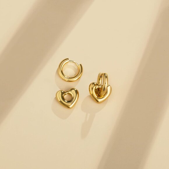 ⚡Gold Heart Hoop Earrings Stylish Dangle Jewelry for Women Romantic Gift Idea - Picture 4 of 6